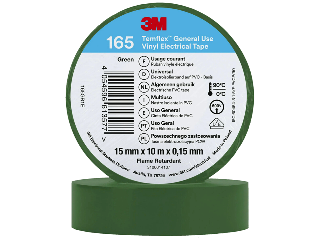 Tape 15mm x 10 mtr Vinyl 3M 165 Grøn