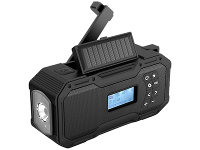 Nødradio m/håndsving,solceller og lygte