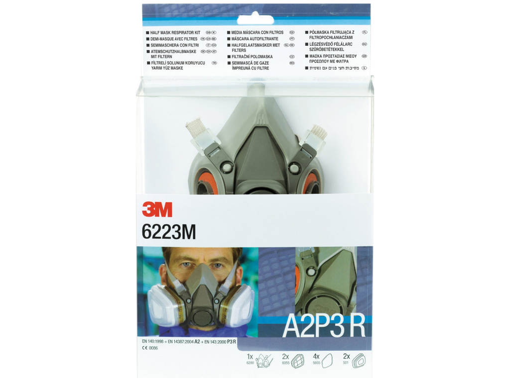 Halvmaske 3M 6200 startsæt A2+P3 filtre