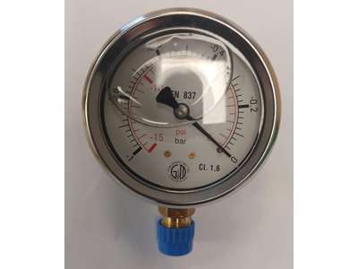 Manometer G63 -1 til 0 bar 1/4" nedad