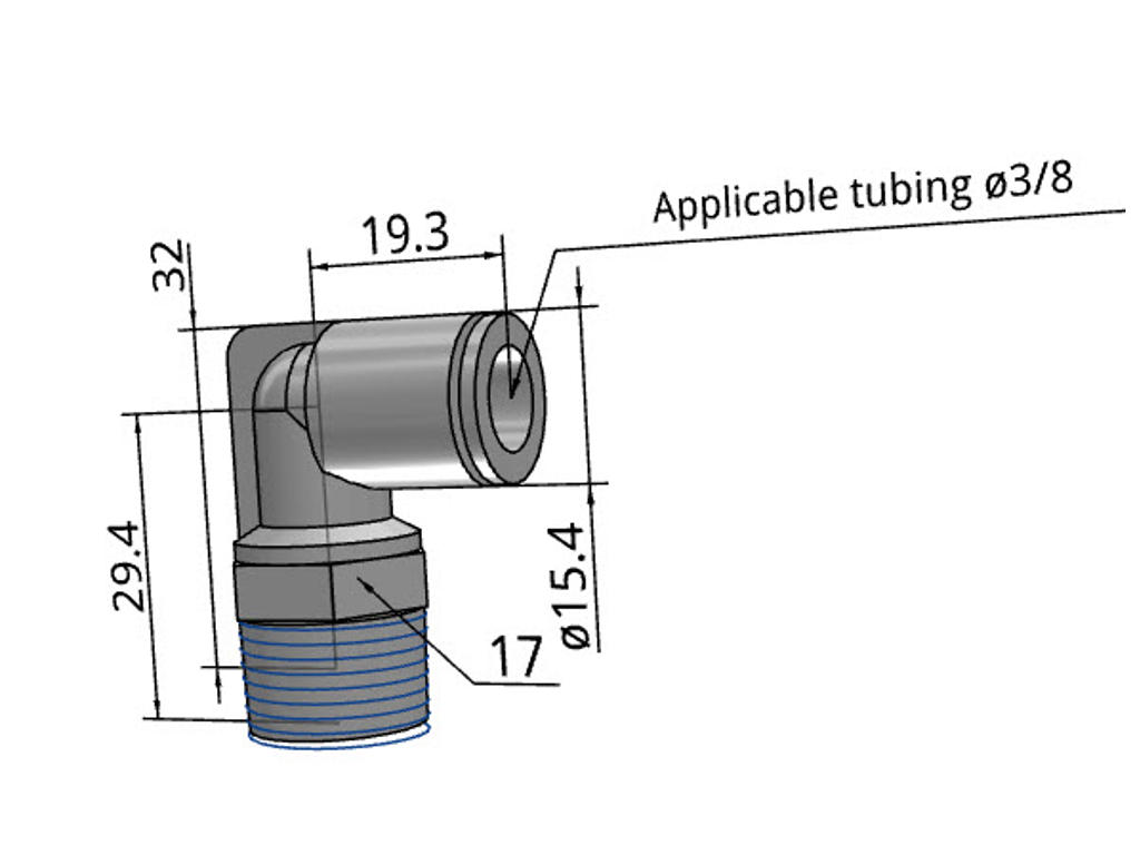 Luftfitting 3/8x3/8 u/rg 90° KQ2L11-03AS
