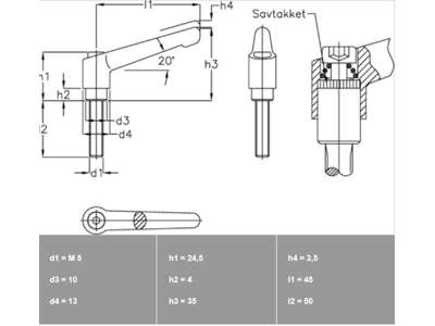 Låsegreb GN300-45-M5-50-SW zink