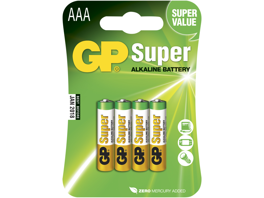 Batteri AAA GP Super Alkaline 4 stk.
