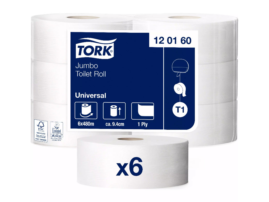 Toiletpapir 1 lag Jumbo T1 120160 (6rl)
