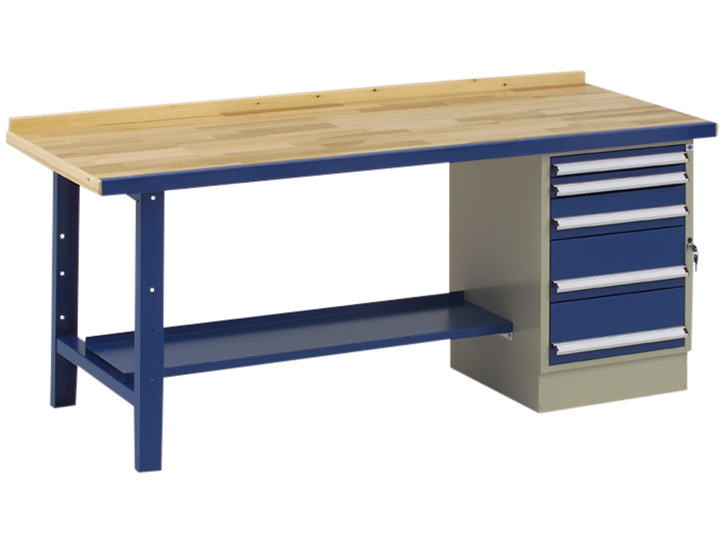 Værkstedsbord VBB-1.25 og SS-1.5A incl. hylde. 48mm. bordplade med bøgeparket.
