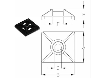 Kabelbinder monteringsplade sort 19x19mm