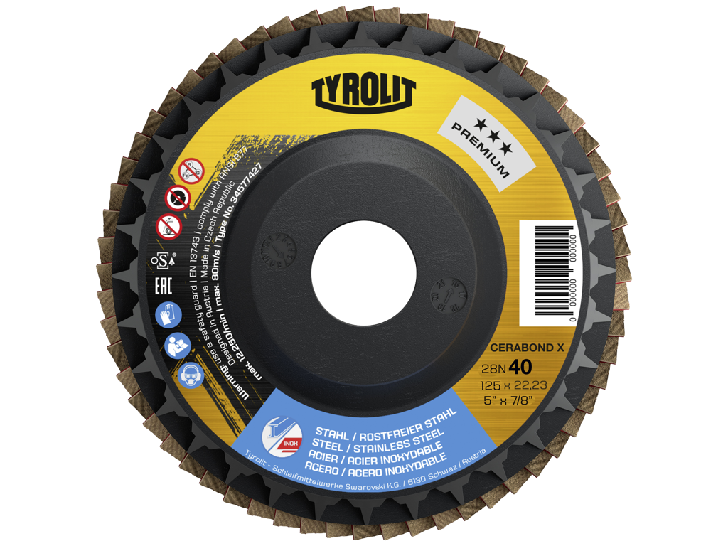 Lamelslibeskive Ø125 - Tyrolit Cerabond 28ELN