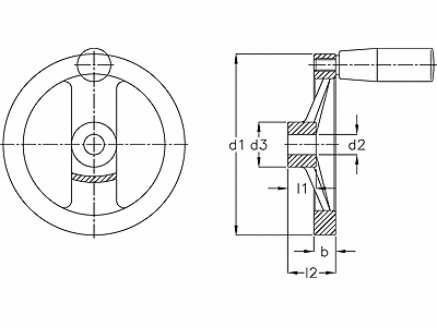 Håndhjul Ø200 mm GN322-160-K16-R