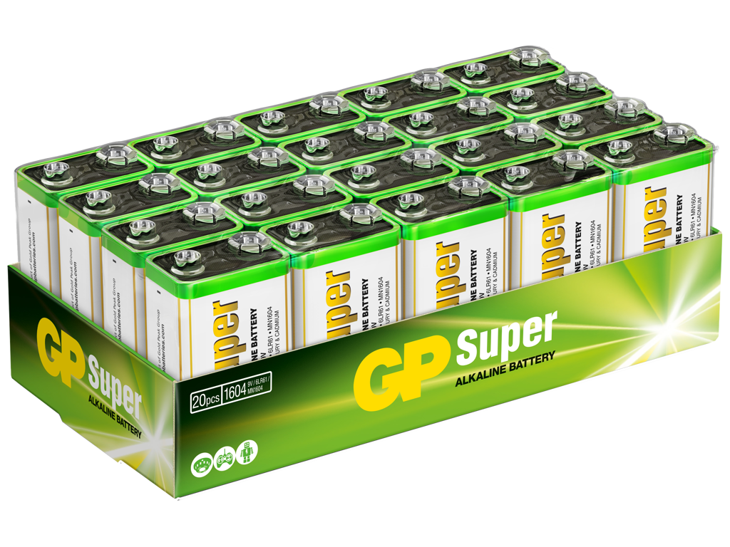 Batteri Super Alkaline 1604A/ 6LF22 9V - pakke med 20 stk.