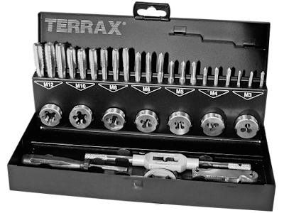 Gevindværktøjssæt M3-12mm 31 dele Terrax